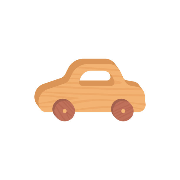 木制玩具车，孤立的插图上的白色，矢量卡通风格。图片下载