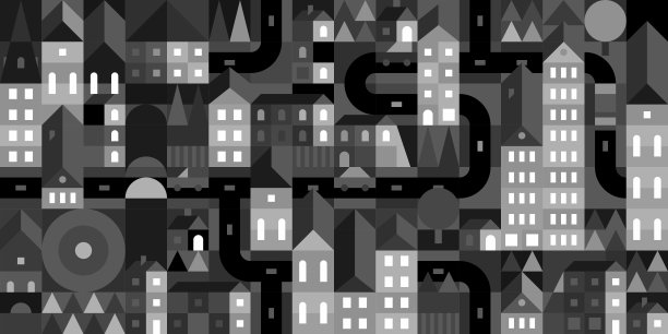 无缝黑白矢量包豪斯几何城市图案设计背景模板图片下载