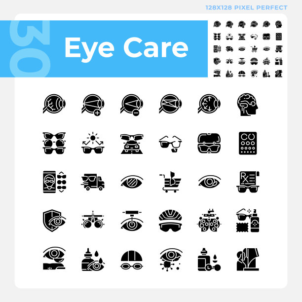 像素完美的眼睛护理轮廓图标集图片下载