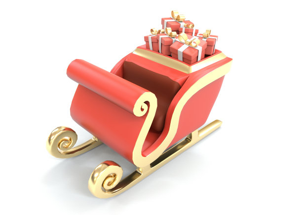 圣诞雪橇，雪橇与礼物，3d渲染。图片下载