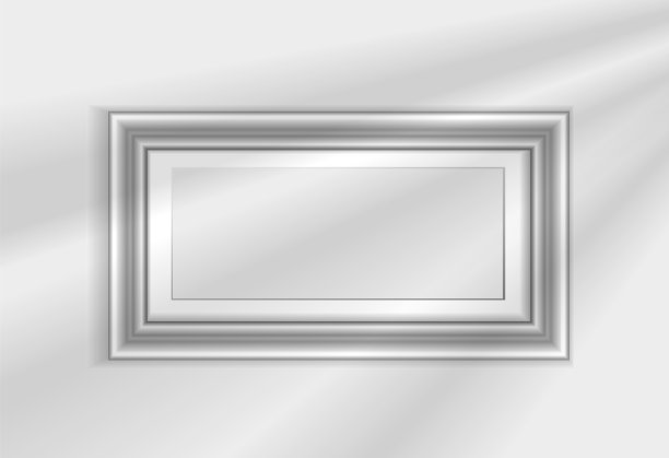 墙上的黑框照片模型。模拟艺术作品装裱。水平边框带阴影，带阴影。空的A4相框。现代时尚3d。设计印刷海报、信笺、绘画形象图片下载