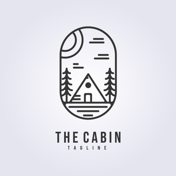 标志标志的小屋或小屋标志线艺术矢量插图设计图片下载