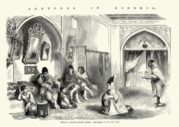 阿尔及利亚的素描，摩尔人房子的房间，阿尔及尔，侯赛因·帕查家族，维多利亚时代，19世纪50年代图片下载