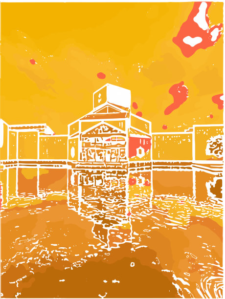 当代艺术插画作品背景，水彩画现代城市艺术建筑，苏州博物馆大楼图片下载