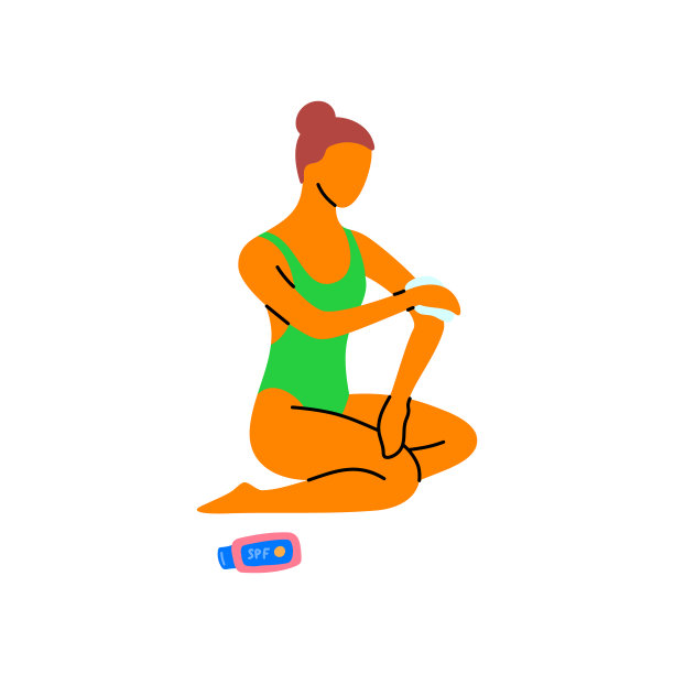 卡通色彩的女人在海滩上的暑假概念。向量图片下载