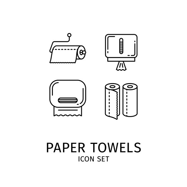 纸巾黑色细线图标集。向量图片下载