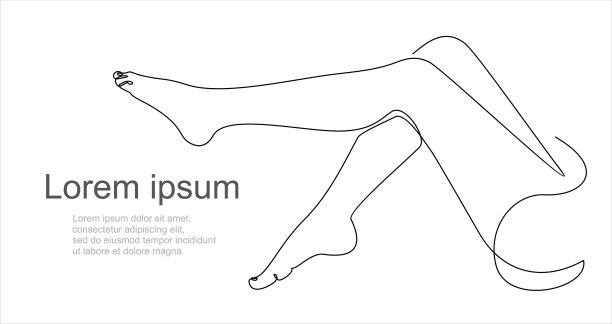 美容院的横幅。线图标腿。为天然化妆品、时尚旗帜的标签设计极简美丽的女性草图。腿部脱毛的线性图解。图片下载