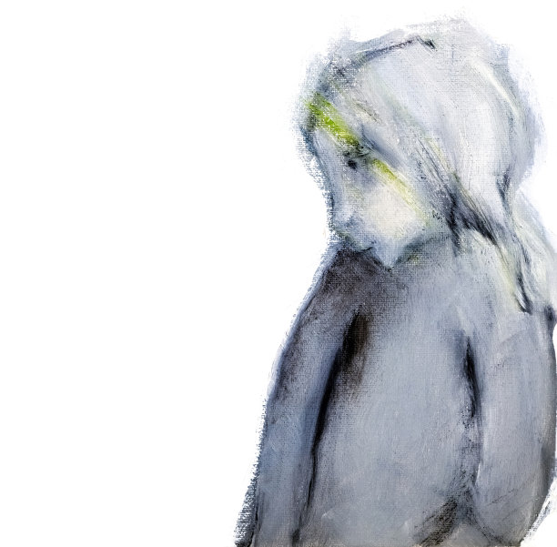 少女油画，抽象幻想，白色背景与复制空间图片下载