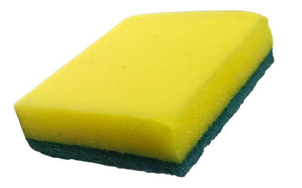 在白色背景上单独用来洗盘子的海绵。剪切路径图片下载