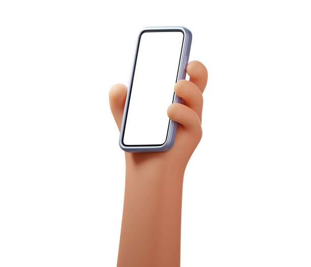 3D手持手机，屏幕空白。在白色背景下使用智能手机。侧视图。手机设备模型，模板。3D渲染图图片下载