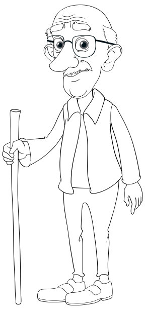 老人拄拐杖行走卡通图片下载