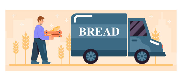 专业的年轻装载工把装满面包的箱子搬到车上。将烘焙产品装上卡车图片下载
