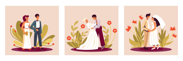 一组不同的年轻男女结婚。美丽的新娘和新郎跳舞图片下载