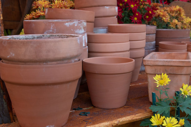 新旧陶土花盆。图片下载