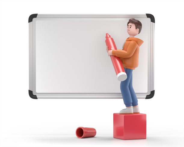 三维插图的男性男子卡迪尔描述黑板。蓝色背景的3D渲染。图片下载