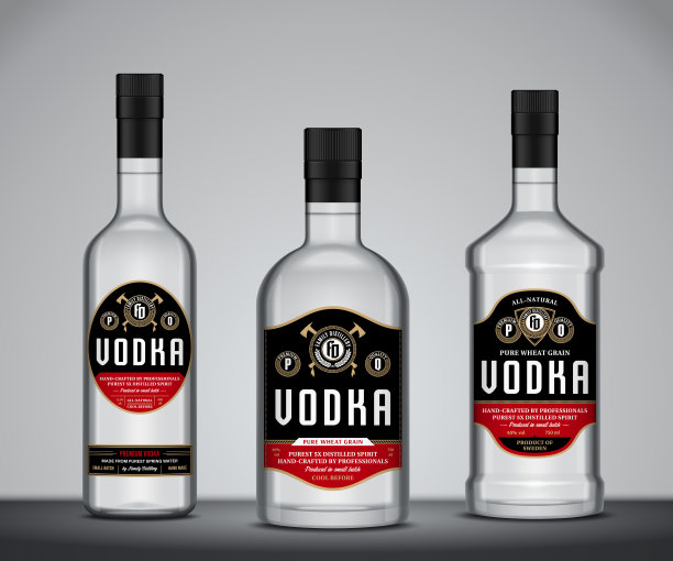 矢量伏特加标签。伏特加酒瓶模型图片下载