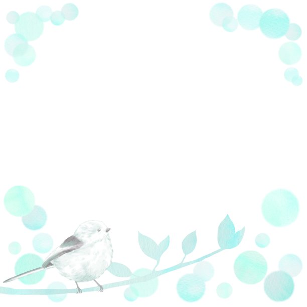 一个由可爱的长尾山雀和水彩圆点组成的框架。图片下载
