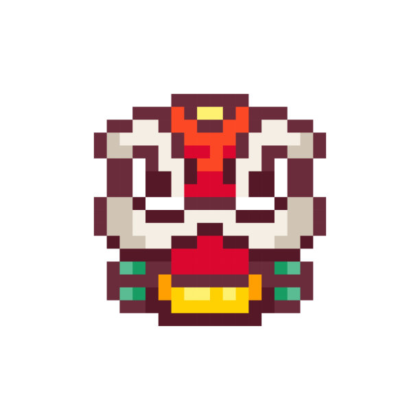 像素艺术亚洲龙脸。复古8位风格中国新年龙面具插画。理想的贴纸，复古装饰元素，游戏资产，表情符号，补丁，化身。图片下载