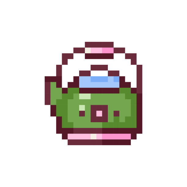 像素艺术茶壶。复古8位风格东方传统饮品符号，代表亚洲茶道的优雅礼仪。理想的贴纸装饰元素，游戏资产，表情符号，补丁。图片下载