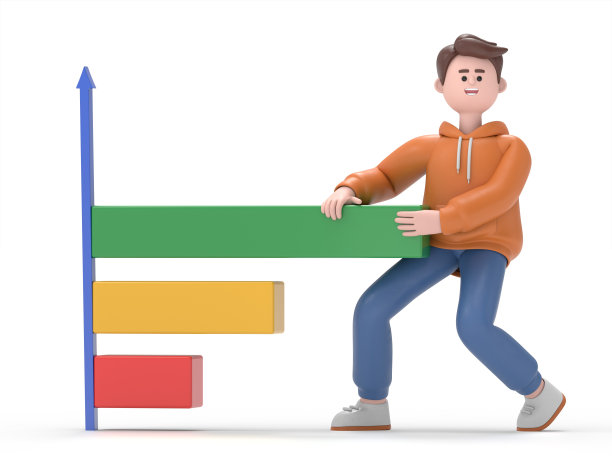 三维插图的男性男子卡迪尔拉图形和图表。商人或经理画图表。白色背景的3D渲染。图片下载