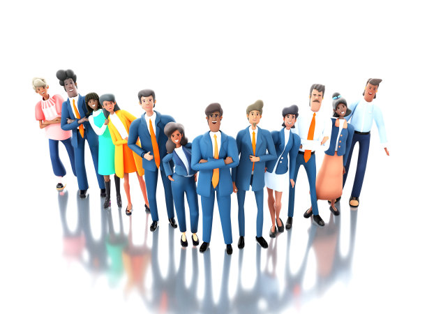 多种族成功的商业团队正在办公室拍摄公司照片。3D渲染图图片下载