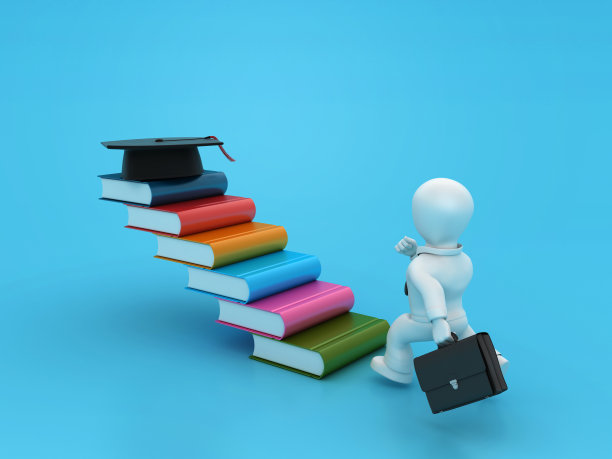 带有毕业帽和商业文字的书籍楼梯图片下载