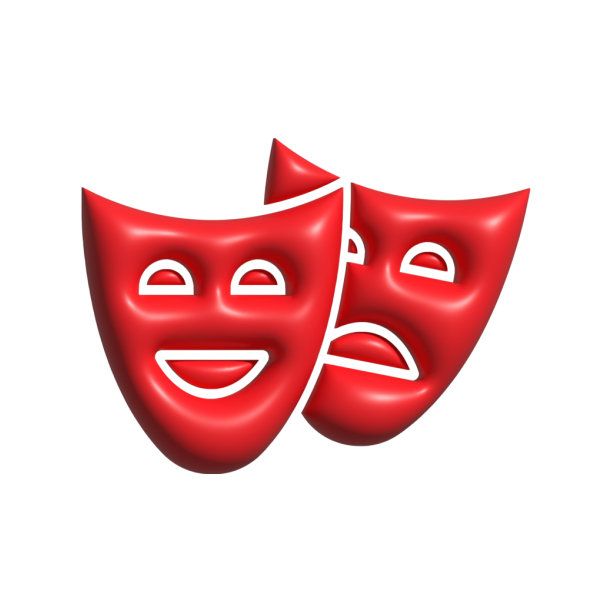 3D逼真的剧院图标。3D图标隔离在白色。图片下载