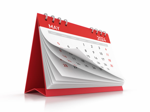 红色2024五月每月桌面日历隔离在白色背景股票照片图片下载