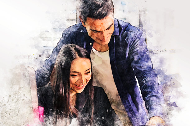 商务团队办公水彩插画绘画背景。图片下载