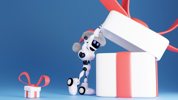 带礼物的3d圣诞机器人图片下载