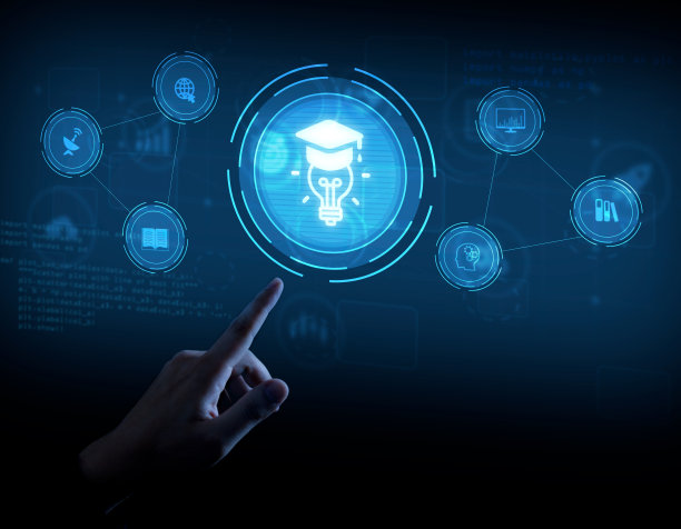 图片混合图标图形，手触图标，在虚拟屏幕上学习AI，在线学习理念，通过AI学习图片下载