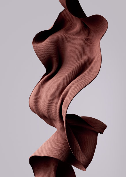 飞扬的棕色面料质感，抽象的布料元素时尚背景，3d渲染纺织品褶皱材质波图片下载