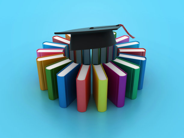 一圈带毕业帽的书图片下载