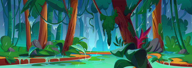 河流在丛林雨林矢量背景图片下载