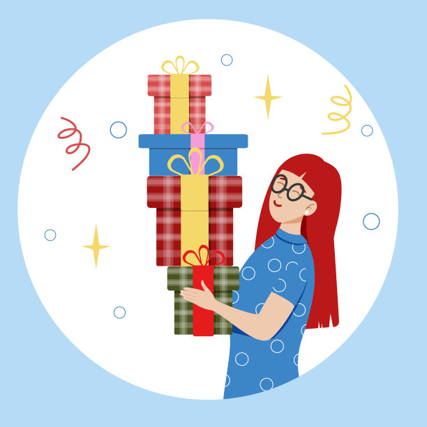 兴奋可爱的小女孩拿着大包装的礼品盒，上面装饰着蝴蝶结。节日或生日庆祝活动。平面风格矢量插图卡片，贴纸，网页设计。图片下载