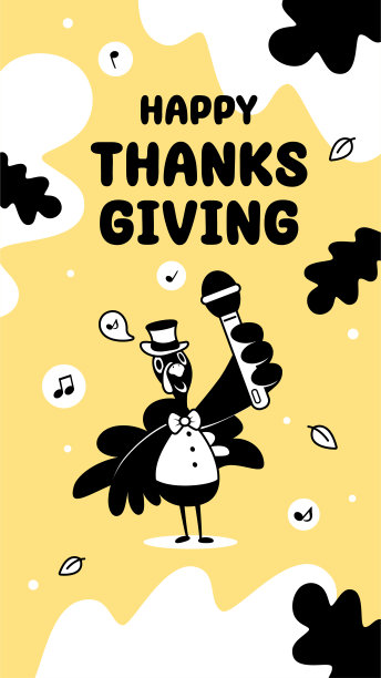 感恩节，一只火鸡戴着大礼帽，拿着麦克风说话图片下载