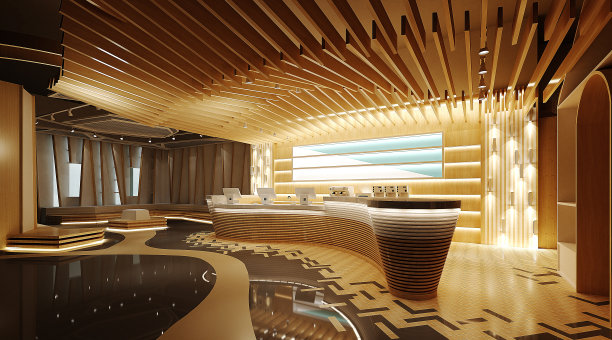 豪华商务中心入口大堂及接待处。三维渲染图片下载