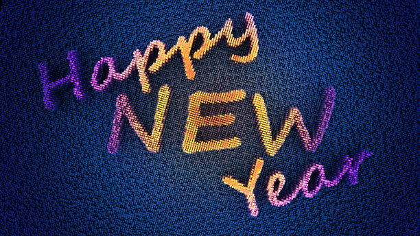新年快乐。彩色像素背景与文字。三维渲染图片下载