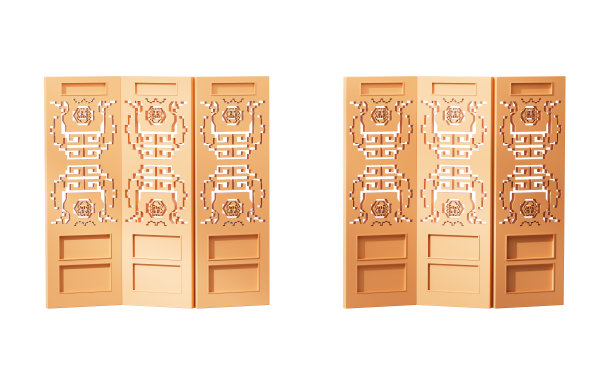 中式折叠屏风，3d渲染。图片下载