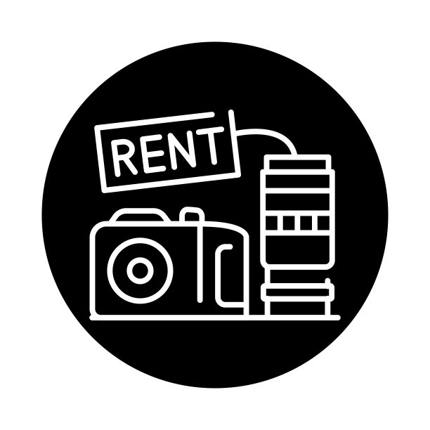 相机租赁黑线图标。设备照片。图片下载