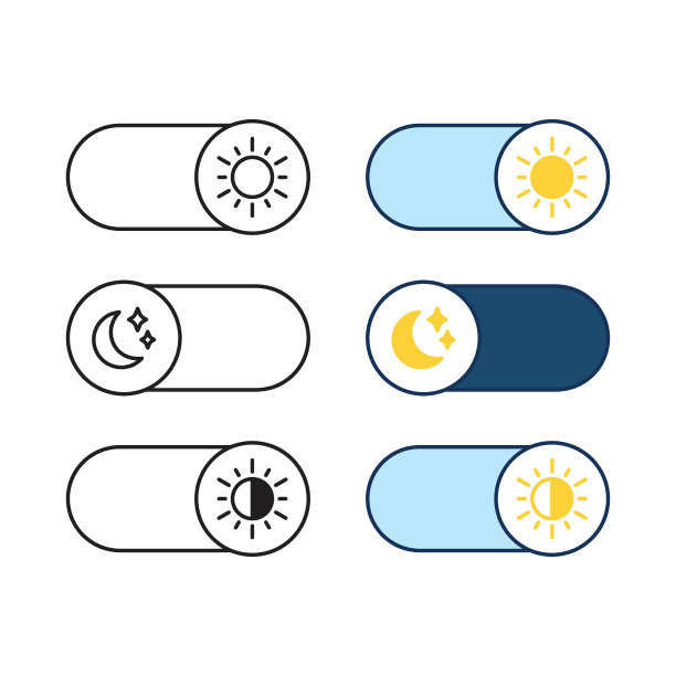 开关图标矢量插图。昼模式，夜模式，孤立背景。月亮、太阳的星座概念。图片下载