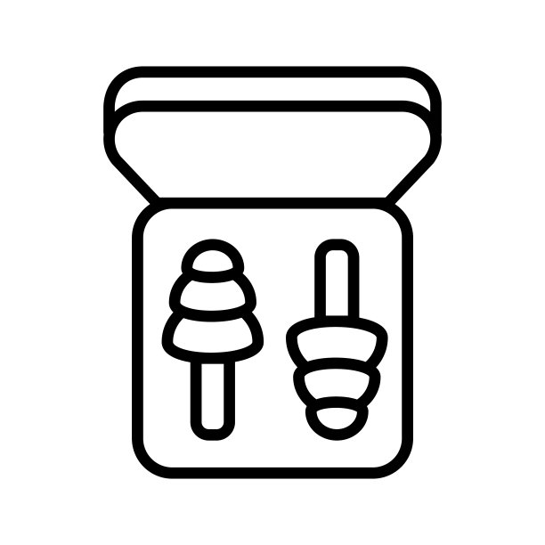 轮廓耳塞与存储盒图标隔离在白色背景。耳塞征。噪音的象征。睡眠质量概念。向量图片下载