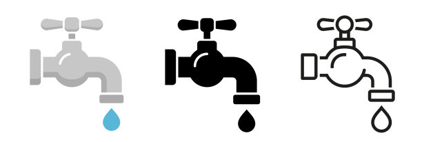 水龙头图标集。水龙头收集。浴室水龙头符号扁平和线条风格-存量矢量。图片下载