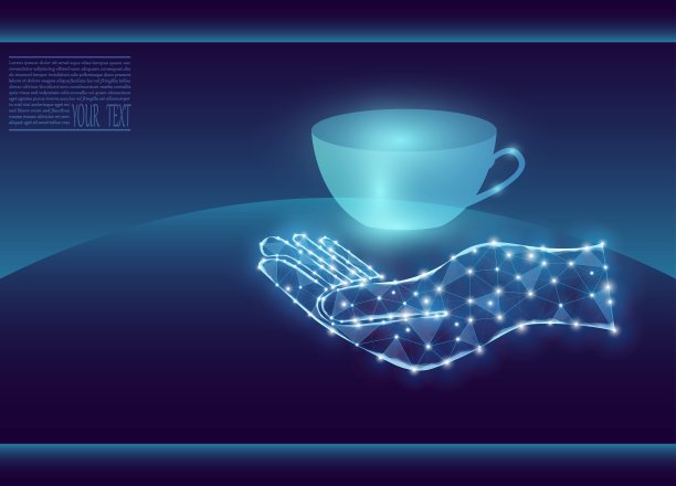 矢量插图的一个杯子与水在霓虹灯的手。图片下载