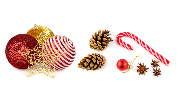 圣诞装饰孤立在白色之上。文本的自由空间。宽的照片。拼贴画。图片下载