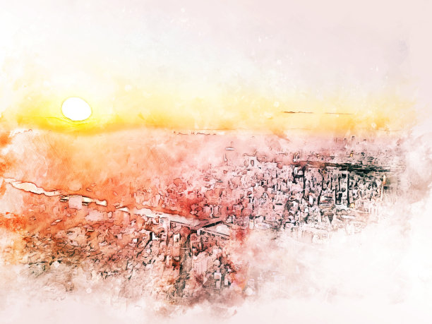 抽象首都以水彩画为背景插图。图片下载