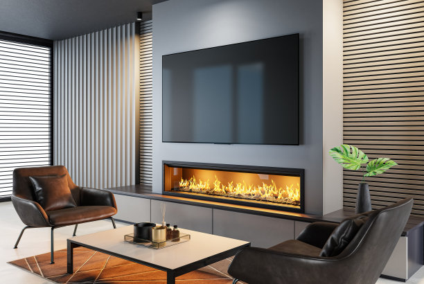 带壁炉的现代简约客厅图片下载