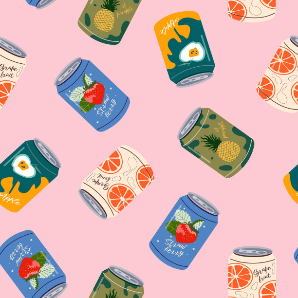 软饮罐无缝花纹。时尚无缝花纹。手绘矢量插图。图片下载