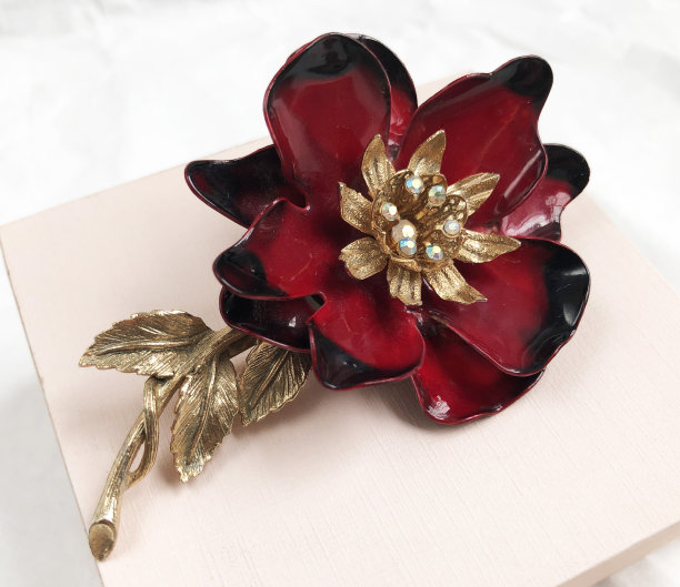 米色背景的老式胸针，强调女性复古珠宝，在线珠宝店的宣传照片图片下载