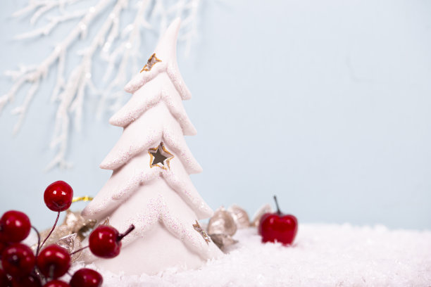 仙女圣诞背景与雪杉树浅蓝色背景，垂直照片图片下载